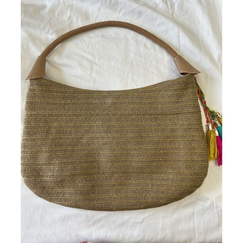 Imoshion Tan Woven Hobo Bag with Colorful Tassels